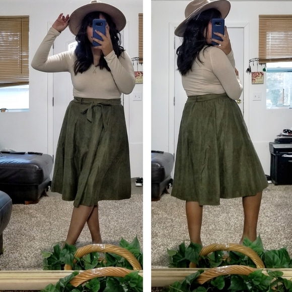 SWEETEST THING OLIVE GREEN MIDI SKIRT - Picture 9 of 16